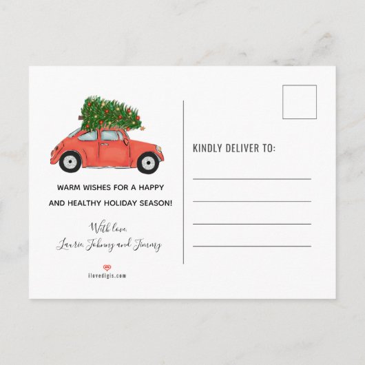 メリークリスマスヴィンテージレッドカーツリー移動 案内ポストカード (裏面)