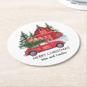 メリークリスマスヴィンテージレッドカーバーンツリーズ名 ラウンドペーパーコースター (アングル)