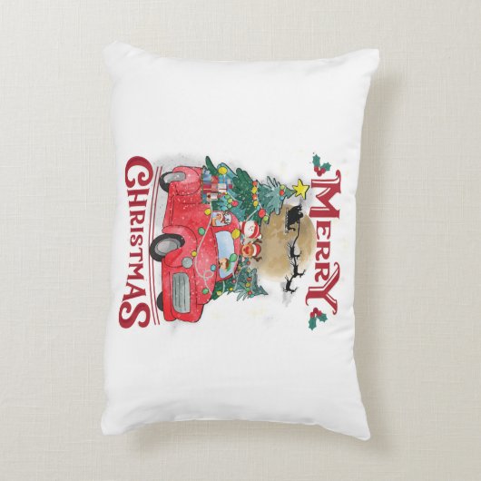 メリークリスマスヴィンテージレッドサンタトラック アクセントクッション (裏面(縦))