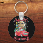 メリークリスマスヴィンテージレッドサンタトラック キーホルダー (正面)