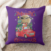 メリークリスマスヴィンテージレッドサンタトラック クッション (ブランケット)