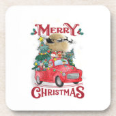 メリークリスマスヴィンテージレッドサンタトラック コースター (正面)
