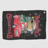 メリークリスマスヴィンテージレッドサンタトラック ゴルフタオル (横)