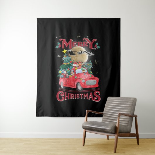 メリークリスマスヴィンテージレッドサンタトラック タペストリー (インサイチュ)