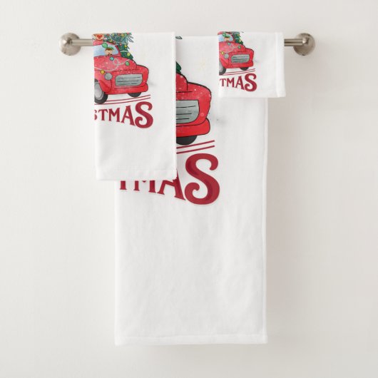 メリークリスマスヴィンテージレッドサンタトラック バスタオルセット (インサイチュ)