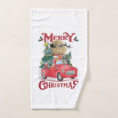 メリークリスマスヴィンテージレッドサンタトラック バスタオルセット (ハンドタオル)