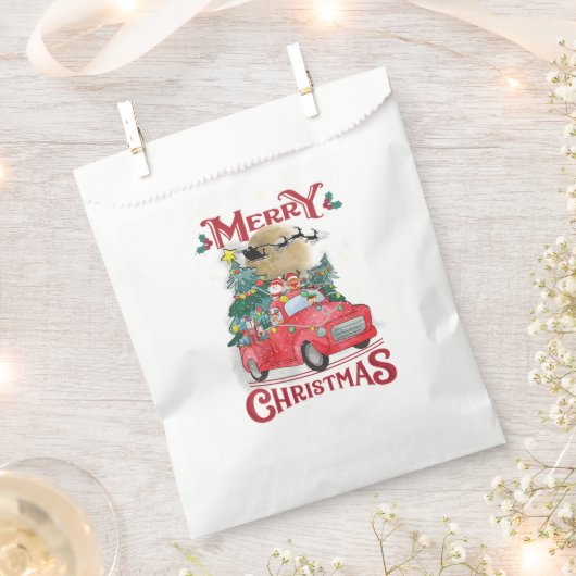 メリークリスマスヴィンテージレッドサンタトラック フェイバーバッグ (クリップ留めされた状態)