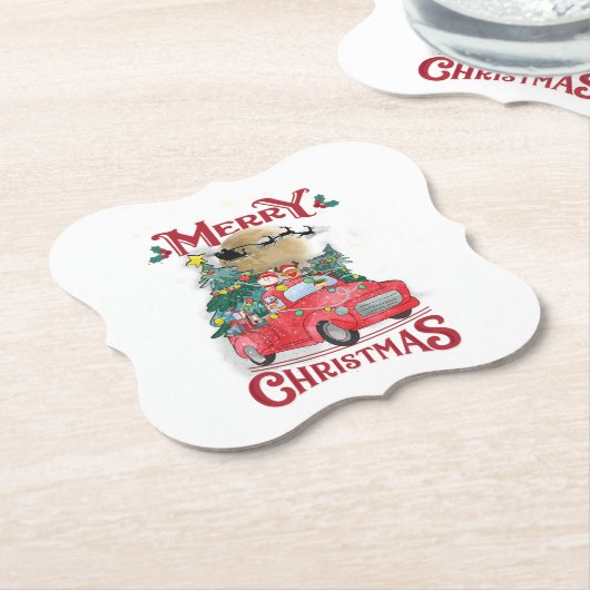 メリークリスマスヴィンテージレッドサンタトラック ペーパーコースター (アングル)