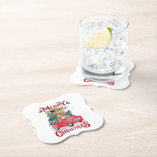 メリークリスマスヴィンテージレッドサンタトラック ペーパーコースター (インサイチュ)