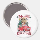 メリークリスマスヴィンテージレッドサンタトラック マグネット (正面/裏面)