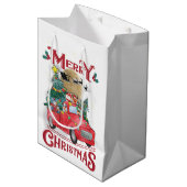 メリークリスマスヴィンテージレッドサンタトラック ミディアムペーパーバッグ (正面アングル)