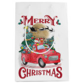 メリークリスマスヴィンテージレッドサンタトラック ミディアムペーパーバッグ (正面)