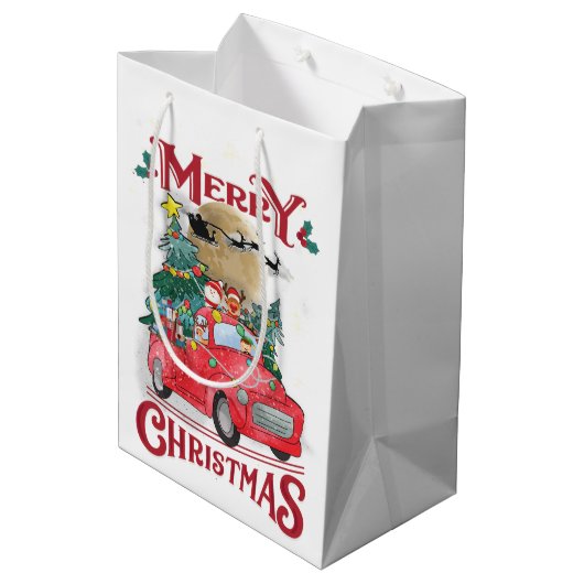 メリークリスマスヴィンテージレッドサンタトラック ミディアムペーパーバッグ (裏面アングル)