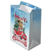 メリークリスマスヴィンテージレッドサンタトラック ミディアムペーパーバッグ (正面アングル)