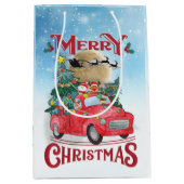 メリークリスマスヴィンテージレッドサンタトラック ミディアムペーパーバッグ (正面)