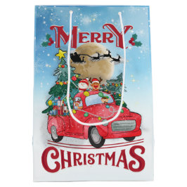 メリークリスマスヴィンテージレッドサンタトラック ミディアムペーパーバッグ