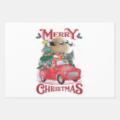 メリークリスマスヴィンテージレッドサンタトラック ラッピングペーパーシート (正面3)
