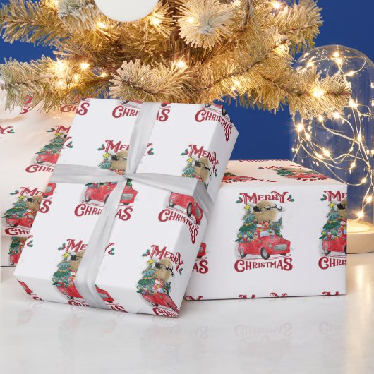 メリークリスマスヴィンテージレッドサンタトラック ラッピングペーパー (クリスマス)
