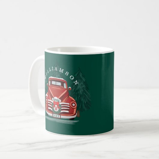 メリークリスマスヴィンテージレッドトラッククリスマスツリー コーヒーマグカップ (正面左)