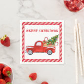 メリークリスマスヴィンテージレッドトラックストライプの休日 スタンダードカクテルナプキン (インサイチュ)