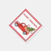 メリークリスマスヴィンテージレッドトラックストライプの休日 スタンダードカクテルナプキン (角)