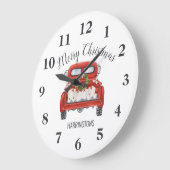 メリークリスマスヴィンテージレッドトラックファミリーネーム ラージ壁時計 (傾斜)