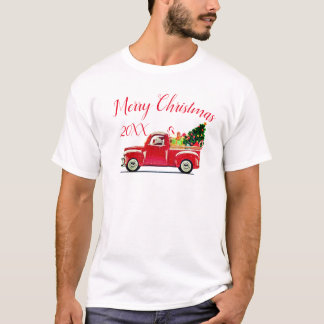 メリークリスマスヴィンテージレッドトラック年 Tシャツ