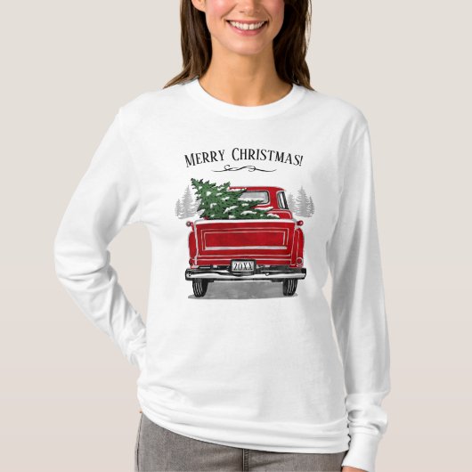 メリークリスマスヴィンテージレッドトラック年 Tシャツ (正面)