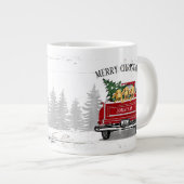 メリークリスマスヴィンテージレッドトラック素朴ネームドッグ ジャンボコーヒーマグカップ (正面右)