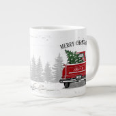 メリークリスマスヴィンテージレッドトラック素朴名 ジャンボコーヒーマグカップ (正面右)