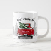 メリークリスマスヴィンテージレッドトラック素朴名 ジャンボコーヒーマグカップ (右)
