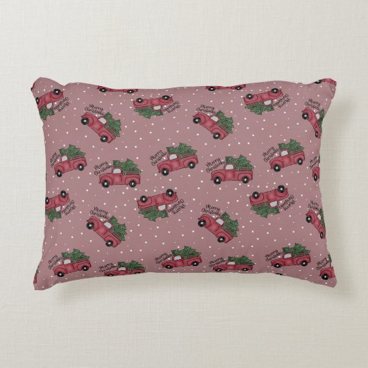 メリークリスマスヴィンテージレッドトラック アクセントクッション (正面)