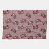 メリークリスマスヴィンテージレッドトラック キッチンタオル (横)