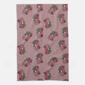 メリークリスマスヴィンテージレッドトラック キッチンタオル (縦)