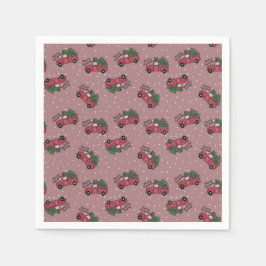 メリークリスマスヴィンテージレッドトラック スタンダードカクテルナプキン