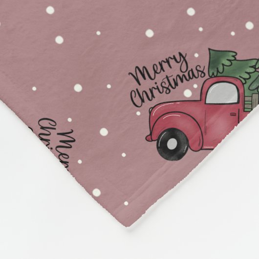 メリークリスマスヴィンテージレッドトラック フリースブランケット (角)