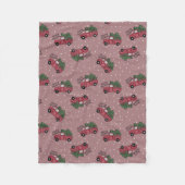 メリークリスマスヴィンテージレッドトラック フリースブランケット (正面)