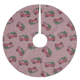 メリークリスマスヴィンテージレッドトラック ブラッシュドポリエステルツリースカート