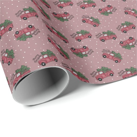 メリークリスマスヴィンテージレッドトラック ラッピングペーパー (ロールコーナー)