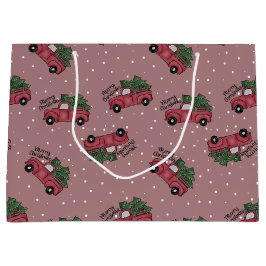 メリークリスマスヴィンテージレッドトラック ラージペーパーバッグ