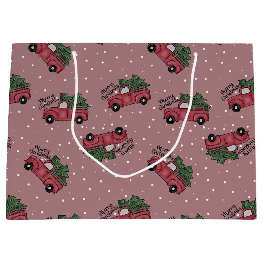 メリークリスマスヴィンテージレッドトラック ラージペーパーバッグ (正面)