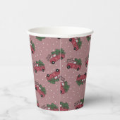 メリークリスマスヴィンテージレッドトラック 紙コップ (右)