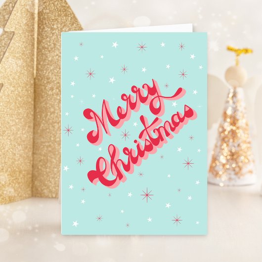 メリークリスマスヴィンテージレトロタイポグラフィレッドアクア シーズンカード