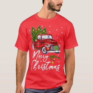 メリークリスマスヴィンテージワゴンレッドトラックパジャマファム Tシャツ