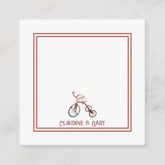 メリークリスマスヴィンテージ三輪車ジョイギフトラベル エンクロージャーカード (裏面)