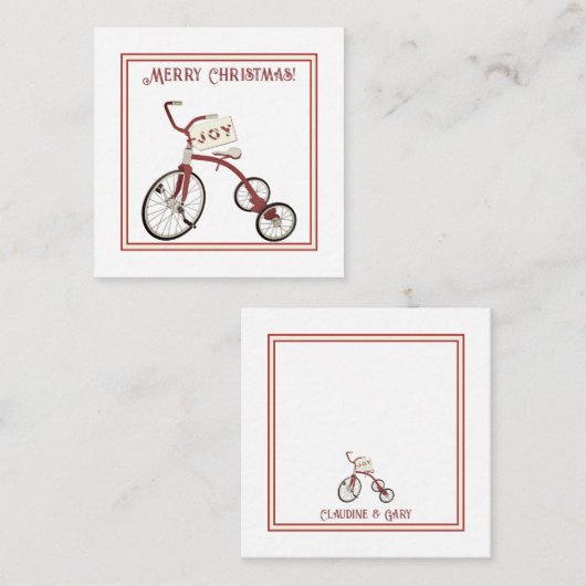 メリークリスマスヴィンテージ三輪車ジョイギフトラベル エンクロージャーカード (正面/裏面)