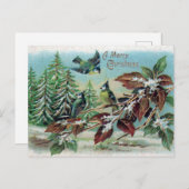 メリークリスマスヴィンテージ冬の森の鳥 ポストカード (正面/裏面)
