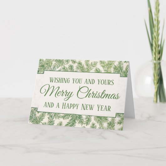 メリークリスマスヴィンテージ常緑パインニードルカード シーズンカード (正面)