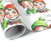 メリークリスマスヴィンテージ水カラー小妖精や小人 ラッピングペーパー (ロールコーナー)