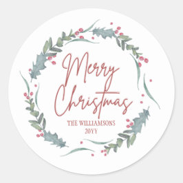 メリークリスマスヴィンテージ水彩リース ラウンドシール